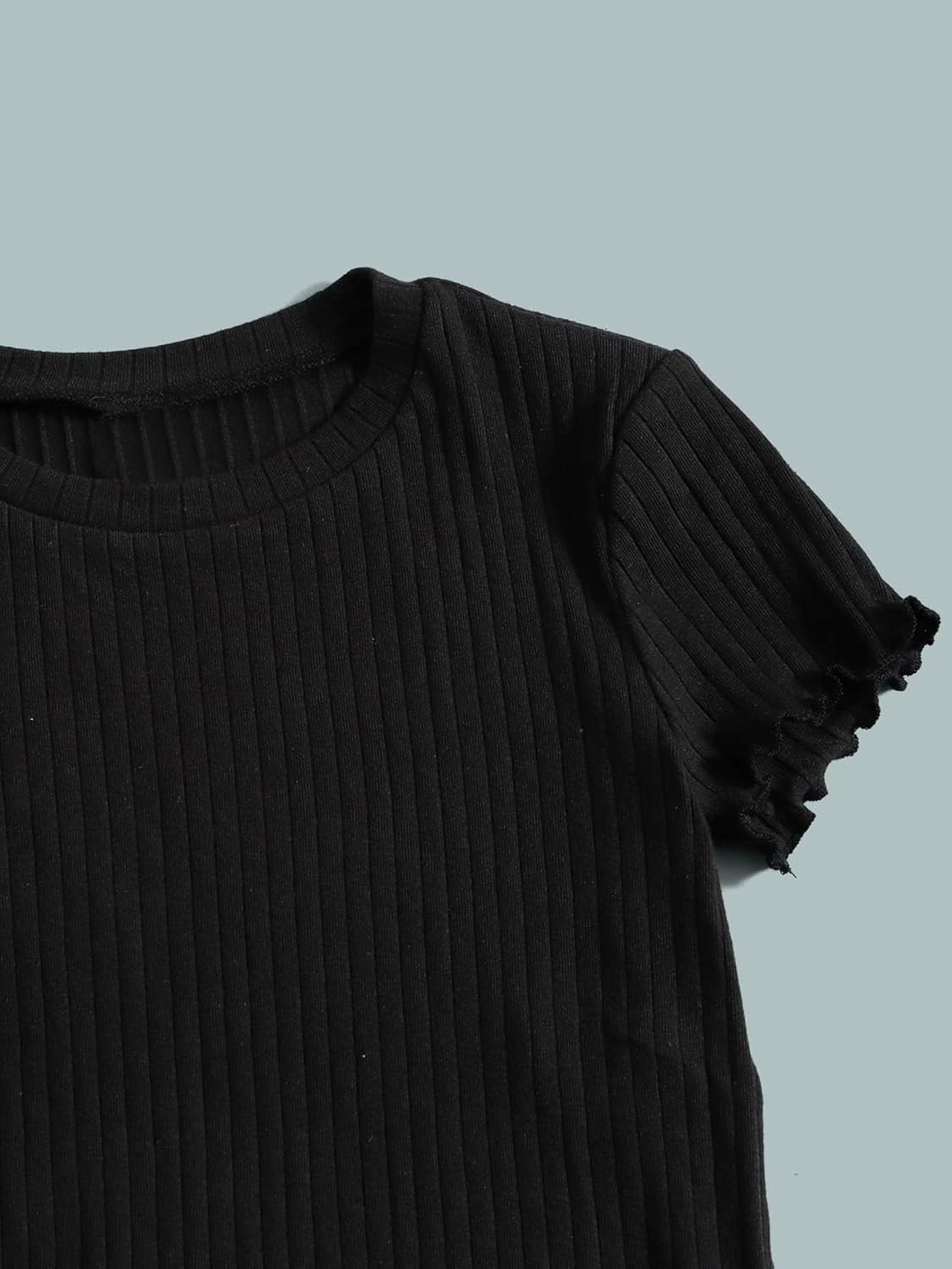 Floerns Girls 3 Pcs Short Sleeve Lettuce Trim Rib Knit Tee Shirt Crop Top - Image 4