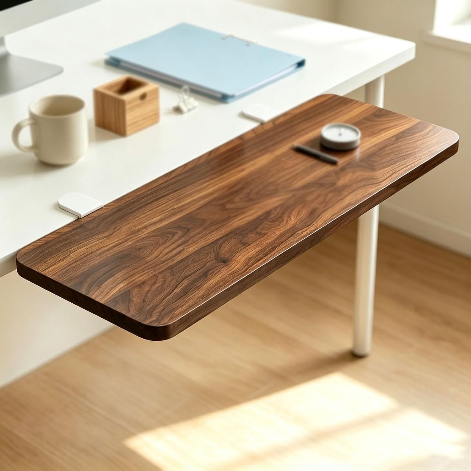 Clamp-On Desk Extender, Wooden Desk Organizer & Extension Board for Home Office, Adjustable Workspace Solution, Save Space & Enhance Productivity