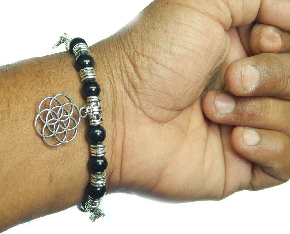 Multi color flower 8mm bead charm 7 chakra healing gemstone yoga stretchable bracelet - Image 4