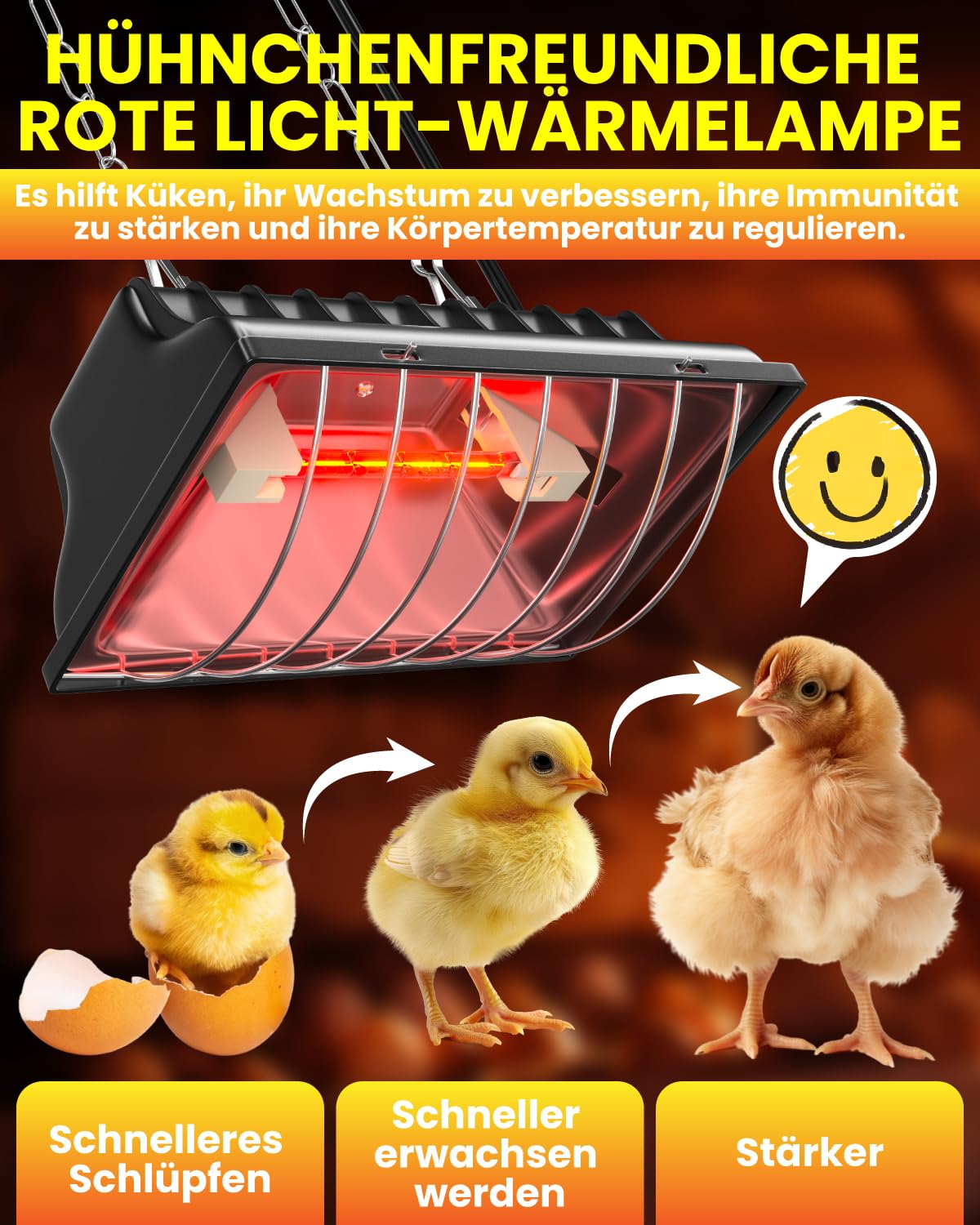 Wärmelampe für Küken mit Hoch-/Niedrig-Schalter (max. 275W), Inklusive 2 x R7S Infrarotlampe, Verstellbarer Aufhängekette und 3m Kabel für Küken, Entenküken, Welpen und Nutztiere