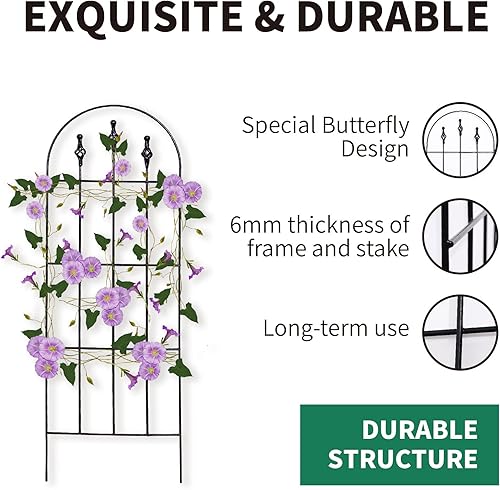 Miniatura 3 de Enrejado de 48 pulgadas de alto x 16 pulgadas de ancho, enrejado de metal negro resistente para plantas trepadoras al aire libre, estructuras de