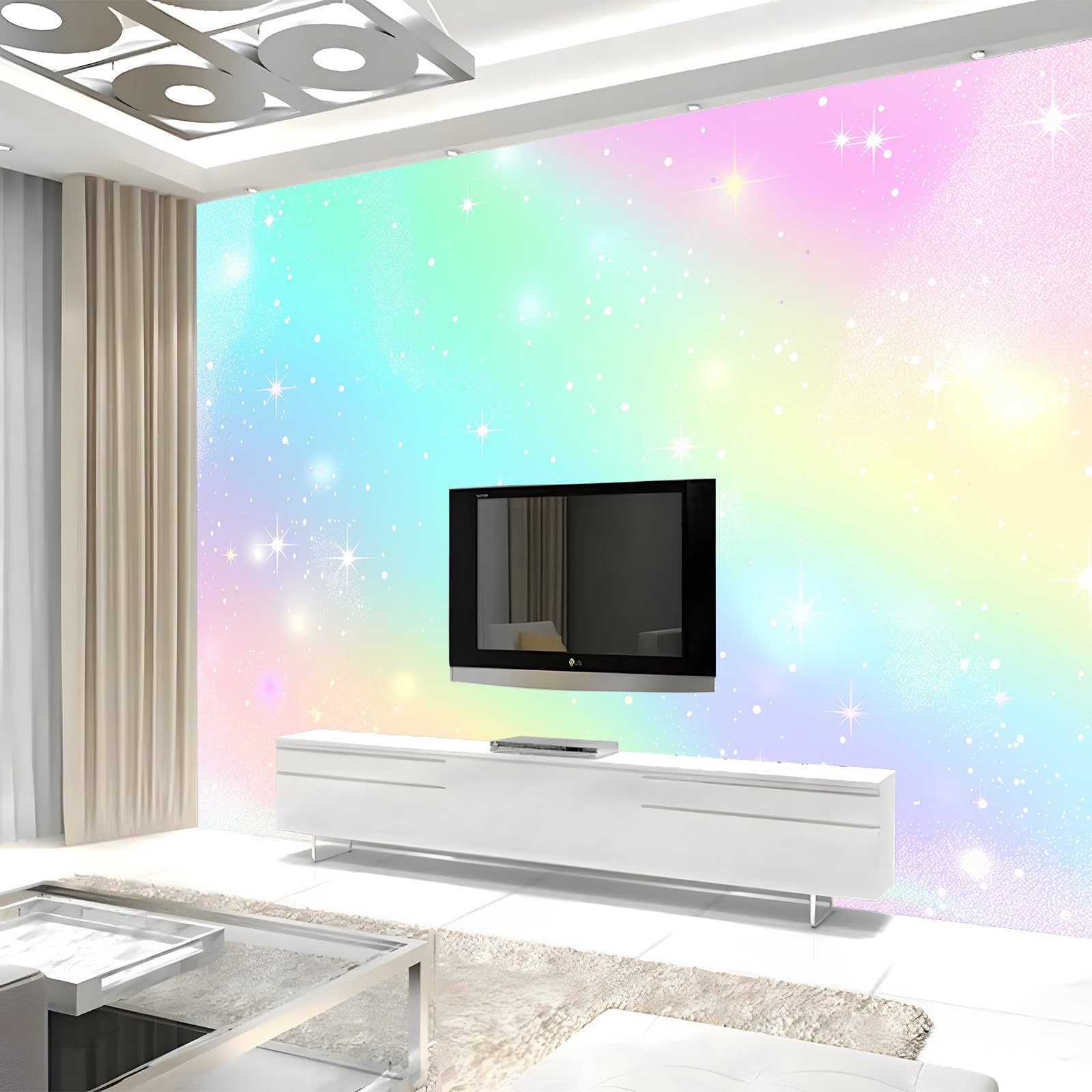 Tapete 3D Fototapete Regenbogen-Gradientenhintergrund Mädchen 250x175 cm Vliestapete Wandtapete Wandbilder 3D Druck Foto Tapeten für Wohnzimmer Schlafzimmer Vlies Tapete Motivtapeten