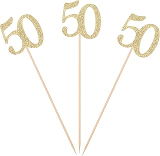 Pack of 10 Gold Glitter 50th Birthday Centerpiece Sticks Number 50 Table Topper Age Letter Decorations