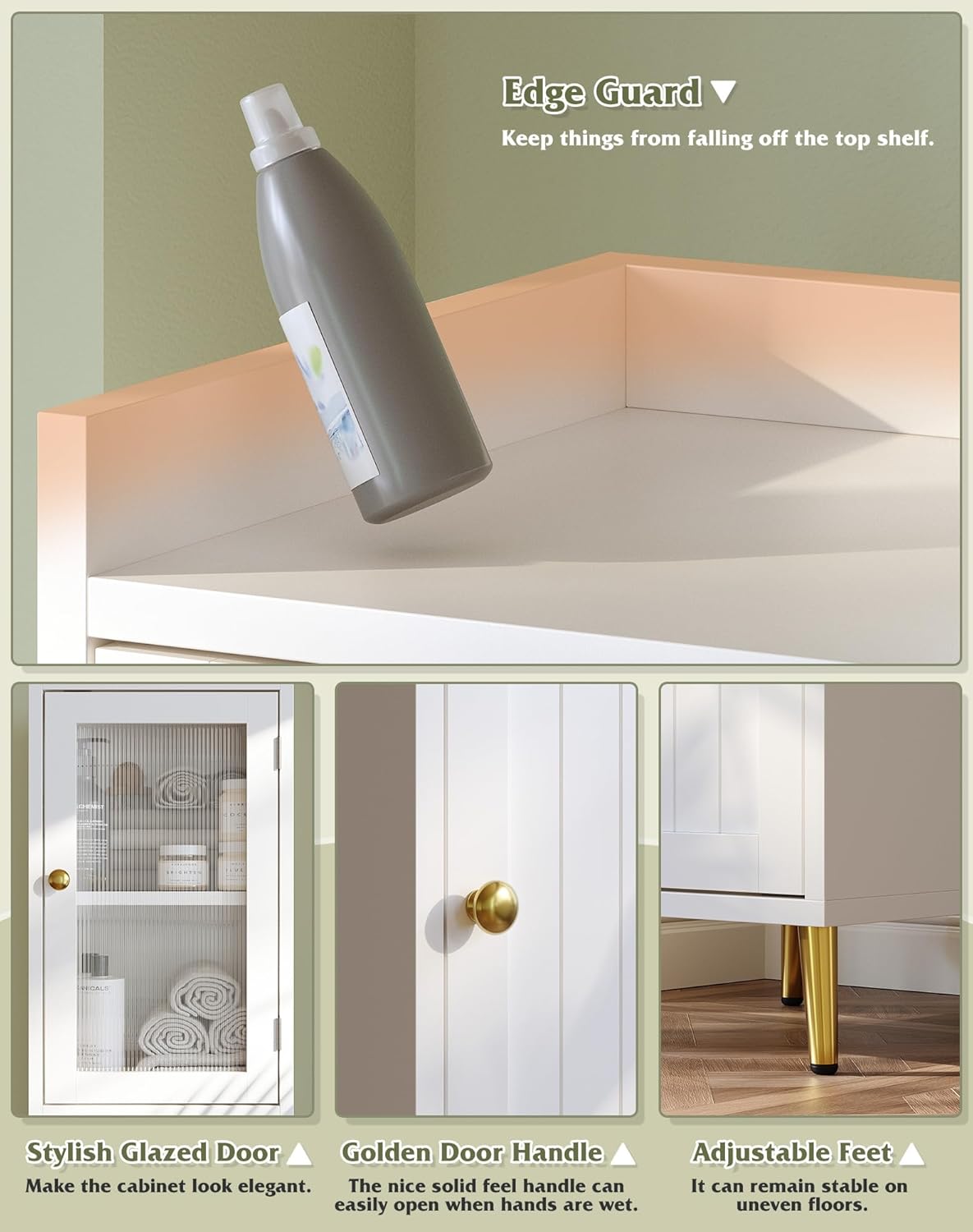 Tall Bathroom Storage Cabinet with 2 Doors, 69" Narrow Storage Cabinet for Bathroom, Living Room, Entryway, Kitchen, Adjustable Shelves & Metal Feets, Space Saving, White