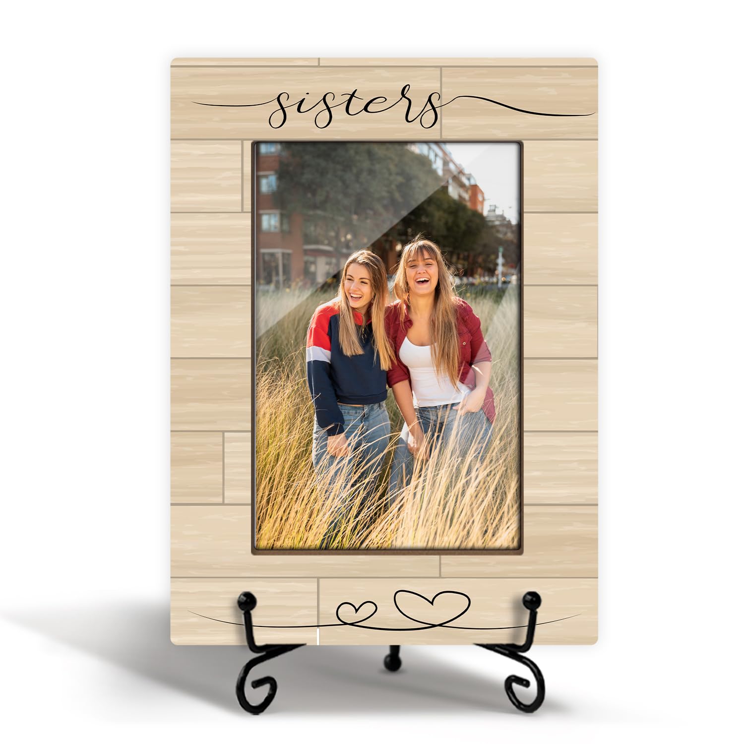 HQLOW Sisters Gift Sister Picture Frame Friendship Gifts for Women, Graduation Gift Birthday Gifts Table Desk Shelf Decor Wood Photo Frame Fits 4x6