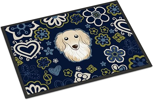 Miniatura 175 de Caroline's Treasures BB1449JMAT - Tapete de bienvenida de carlino negro, 24 x 36 pulgadas, tapete azul para puerta delantera, para interiores