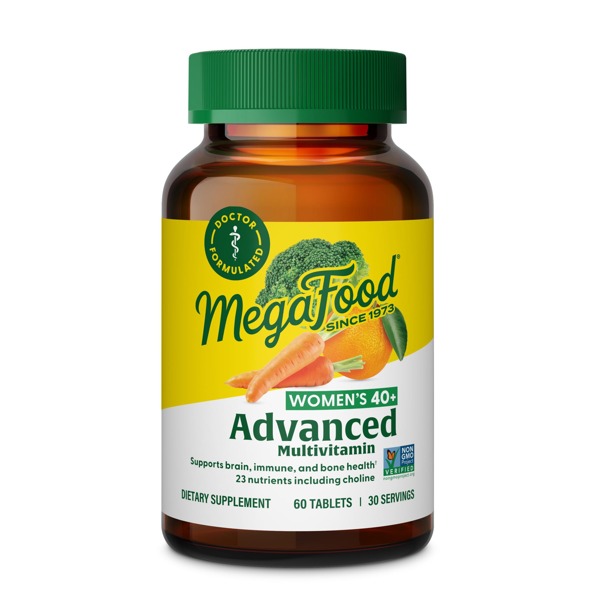 MegaFood Women's 40+ Advanced Multivitamin for Women - Dr Formulated - Vitamin B, Vitamin D3, Vitamin K2 & Choline - Energy Metabolism; Brain Health & Bone Health - Vegetarian - 60 Tabs (30 servings)
