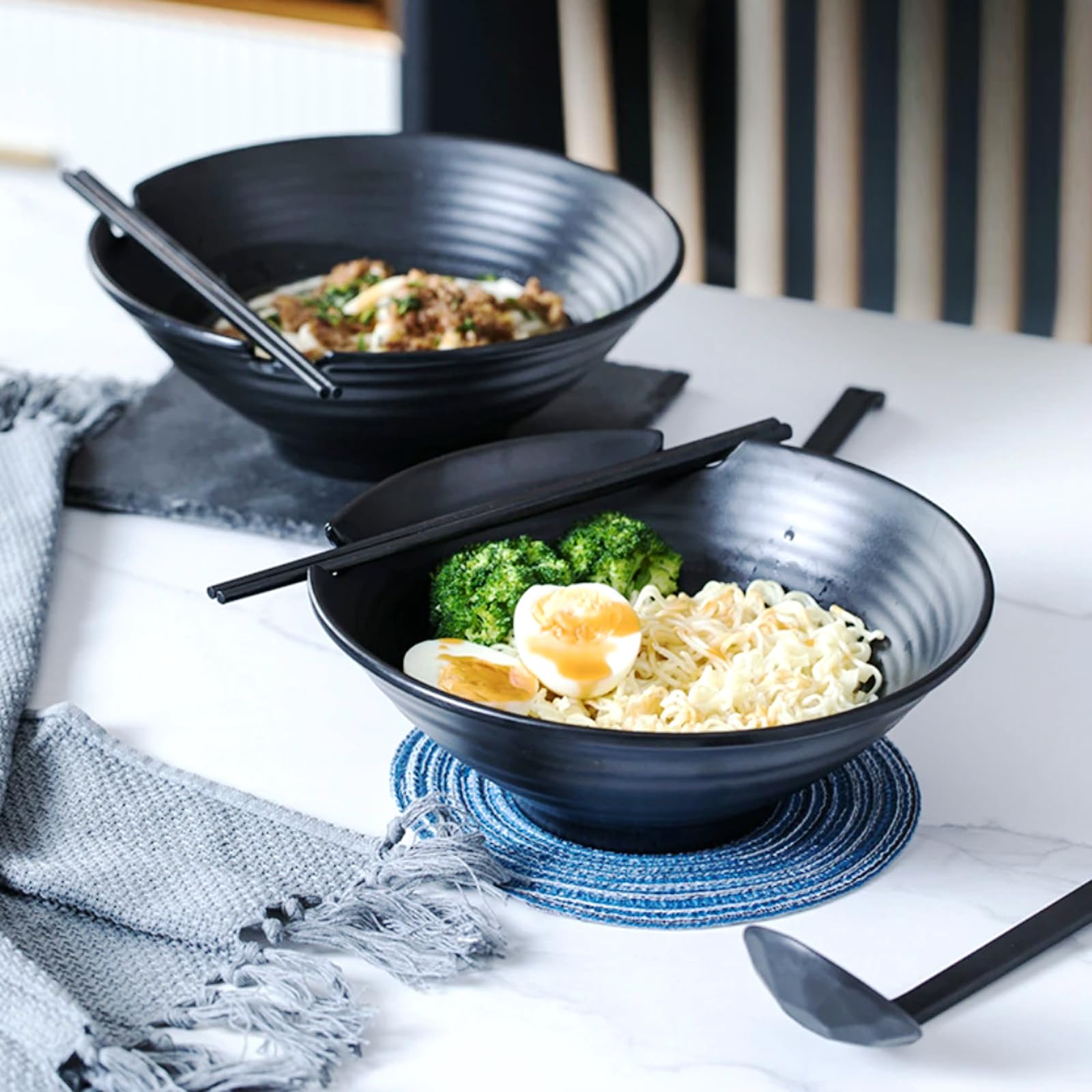 Set di 2 ciotole per ramen giapponese - 1000 ml - Antiscivolo - Con cucchiaio e bastoncini - Ciotola per ramen asiatica - Per noodle asiatici e udon - Soba