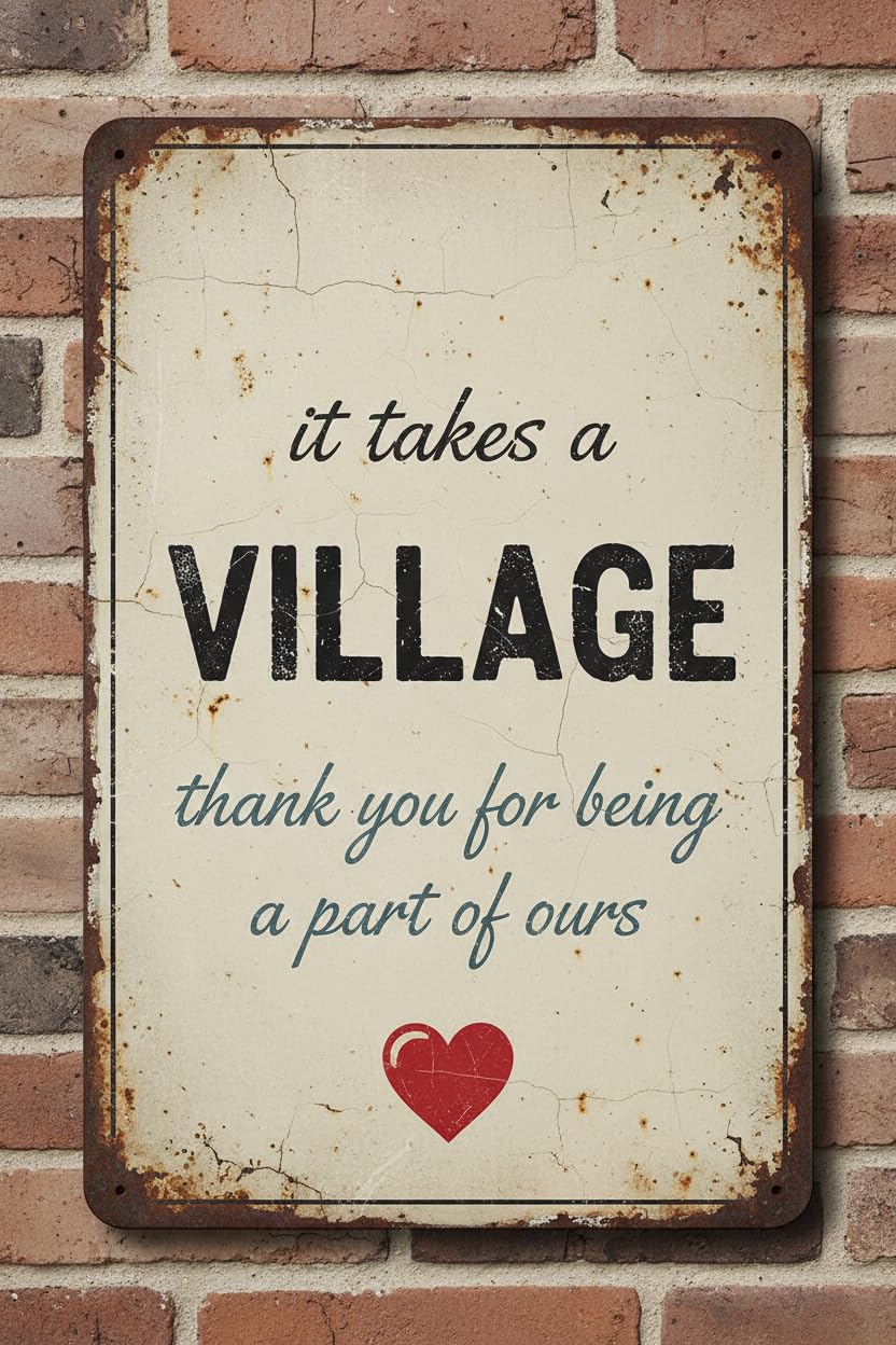It Takes A Village Thank You Wood Plaque Desk Sign, 8x12 Inch