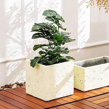 Amazon.co.jp: プランター 排水孔付き セメント製 大型植木鉢 18