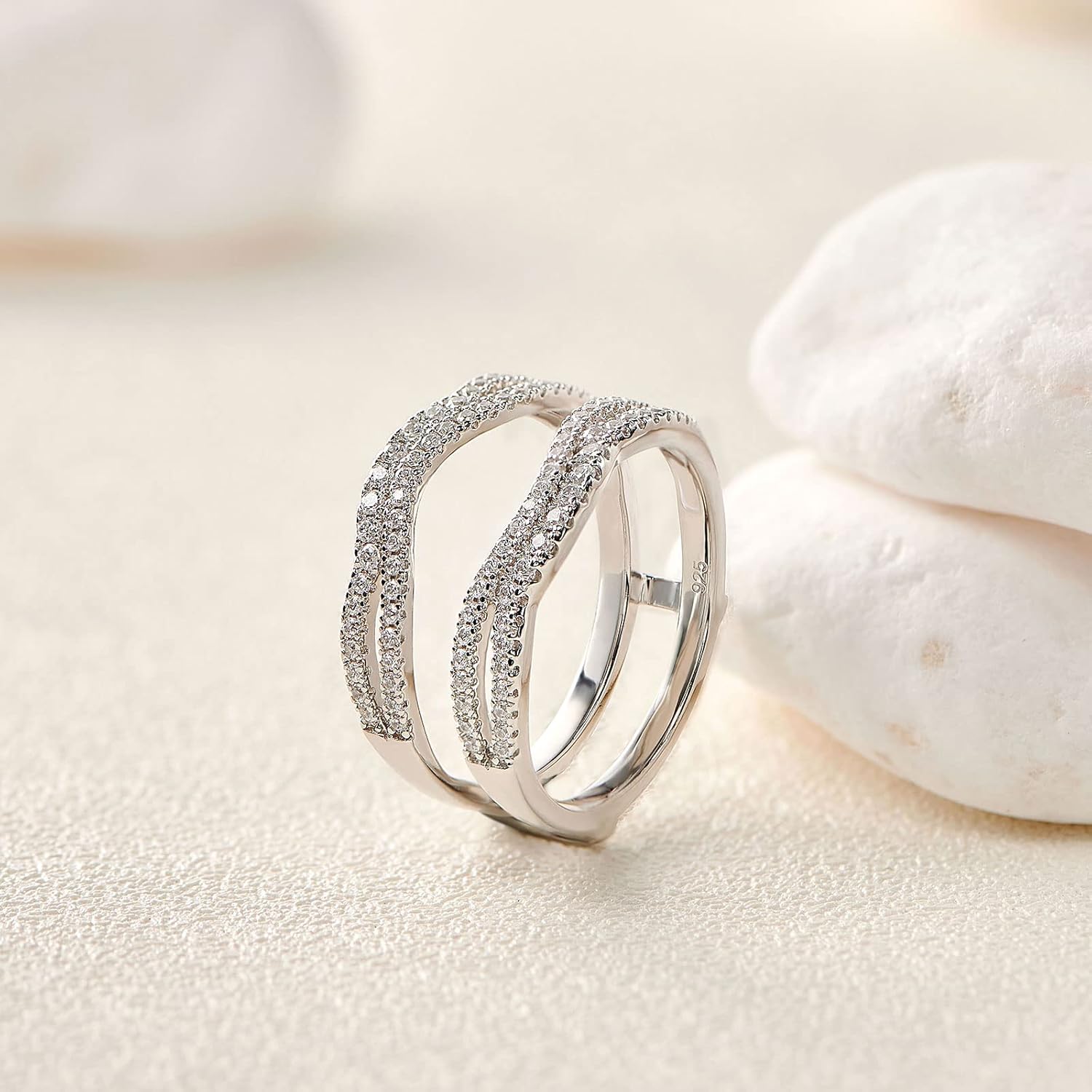 Newshe Jewellery Bridal Ring Enhancer for Engagement Rings Cubic Zirconia Wedding Bands for Women 925 Sterling Silver Eternity Ring Guard Size 5-10