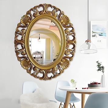 LTSRLL 4961CM Baroque Vanity Mirrors for Bathroom Wall Decor, Vintage/Rustic/Antique MirrorGold