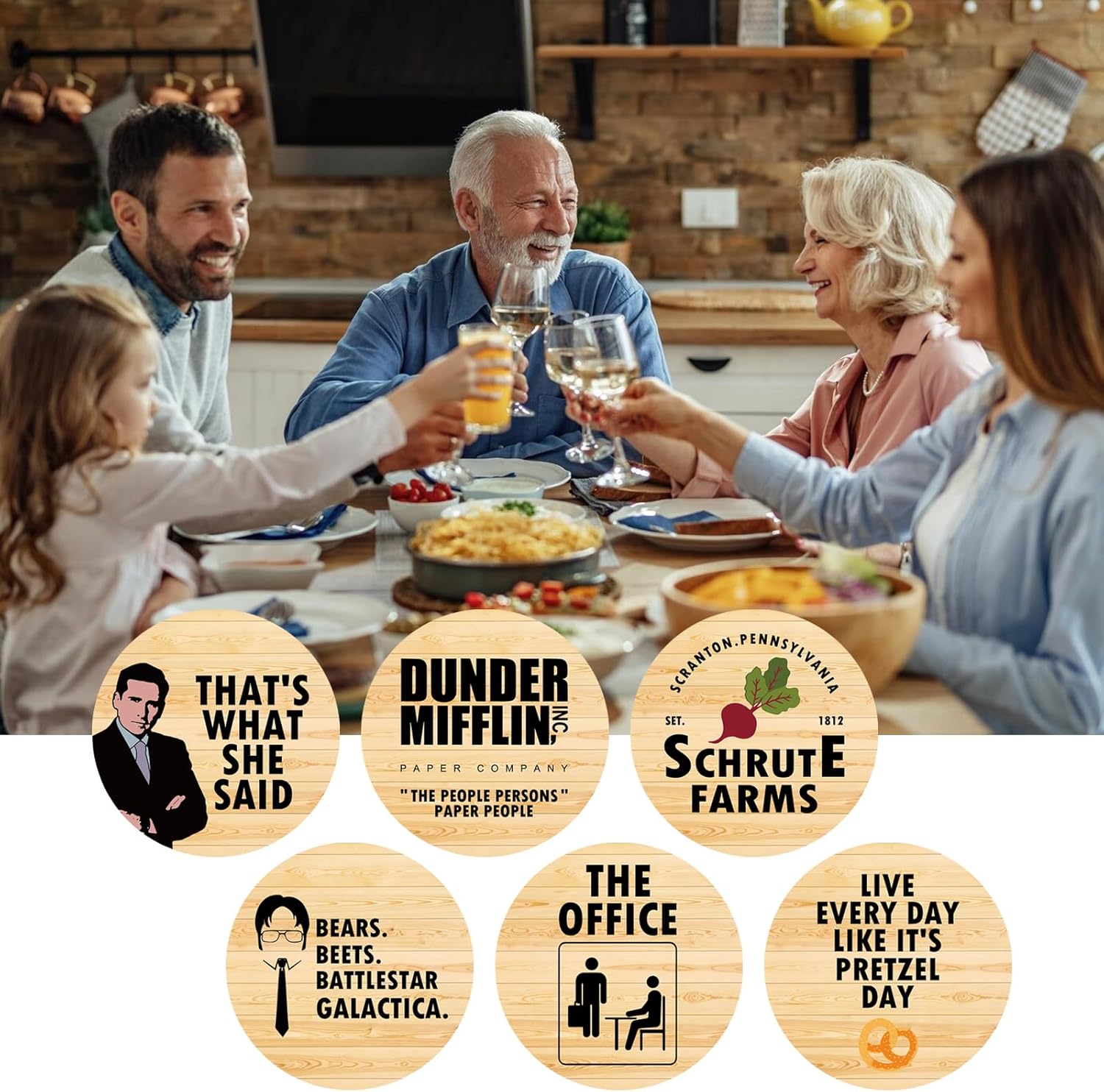 The Office TV Show Themed Merchandise for Fans, Funny Drink Coasters with Coaster Holder Set of 6, The Office Gifts for Fans, Bar Cork Coasters for Drinks Coffee Desk Table - Image 2