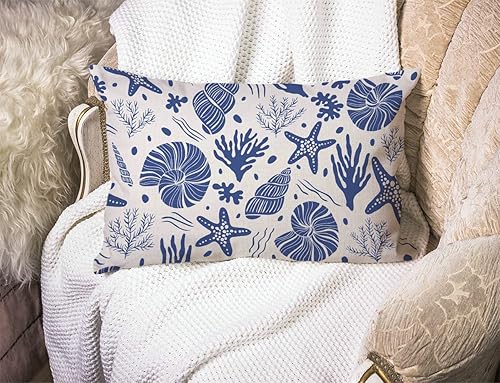 Miniatura 3 de Sea Shells - Funda de almohada lumbar de 12 x 20 pulgadas, decorativa, para dormitorio, sala de estar, corales, funda de cojín rectangular para