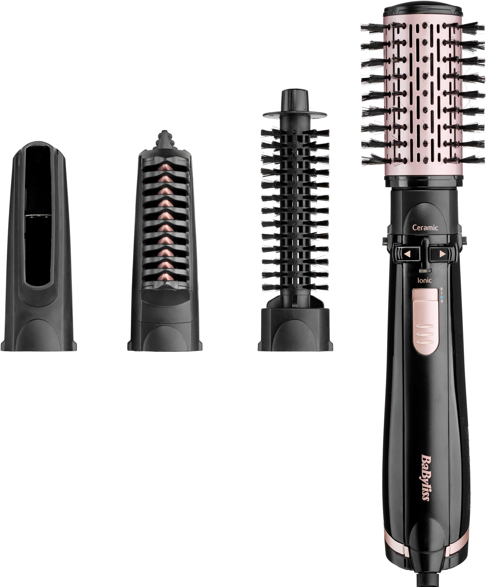 AS200E Brush & Style Ionic rotating hot air brush set, 1000 watts, 4 attachments, black, 5-piece set