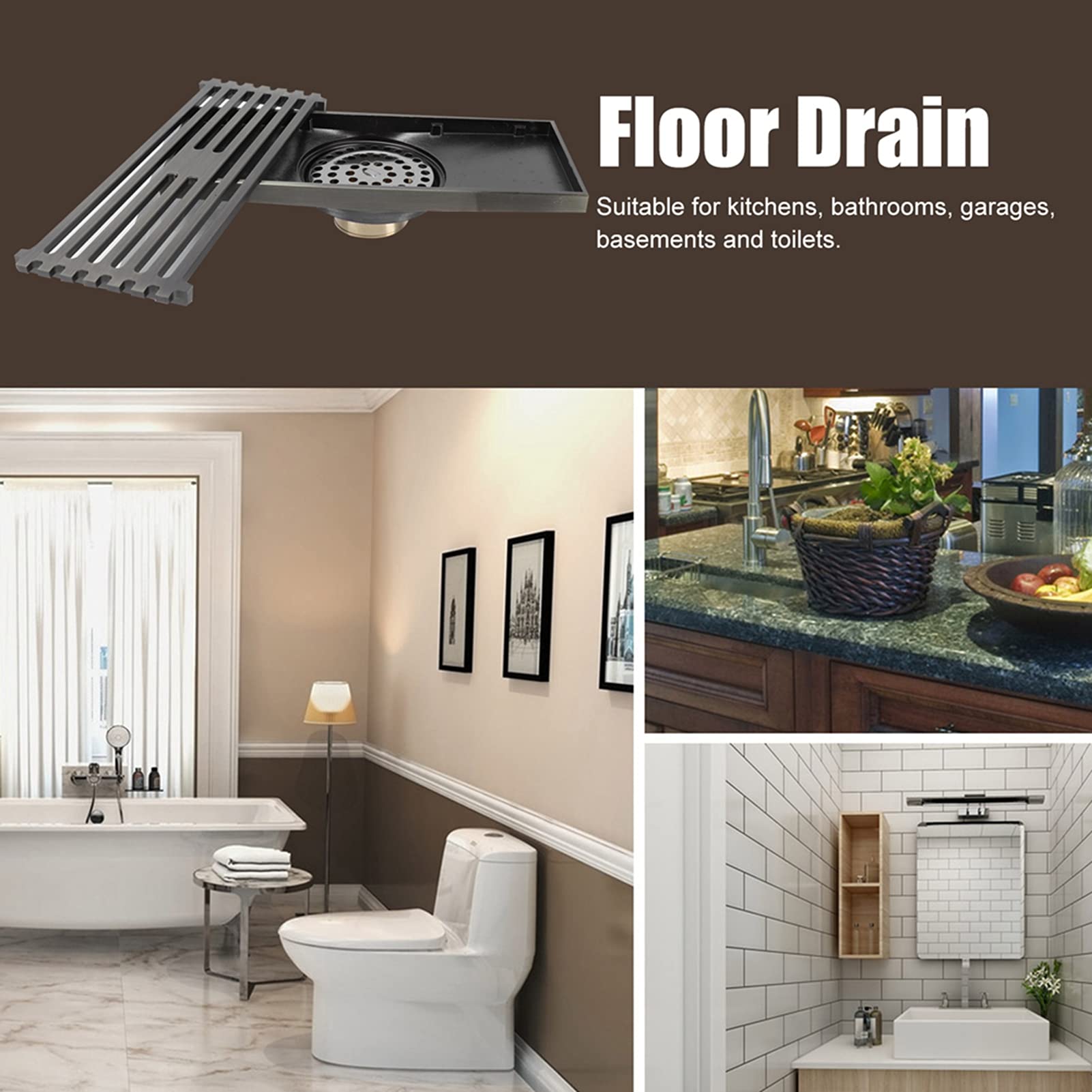 Cyrank Desagüe De Ducha Lineal, Desagüe De Piso De Latón con Rejilla Extraíble Desagüe De Piso De Ducha Rectángulo Desagüe Lineal Oculto con Colador De Cabello para Baño Inodoro Balcón 20x8cm