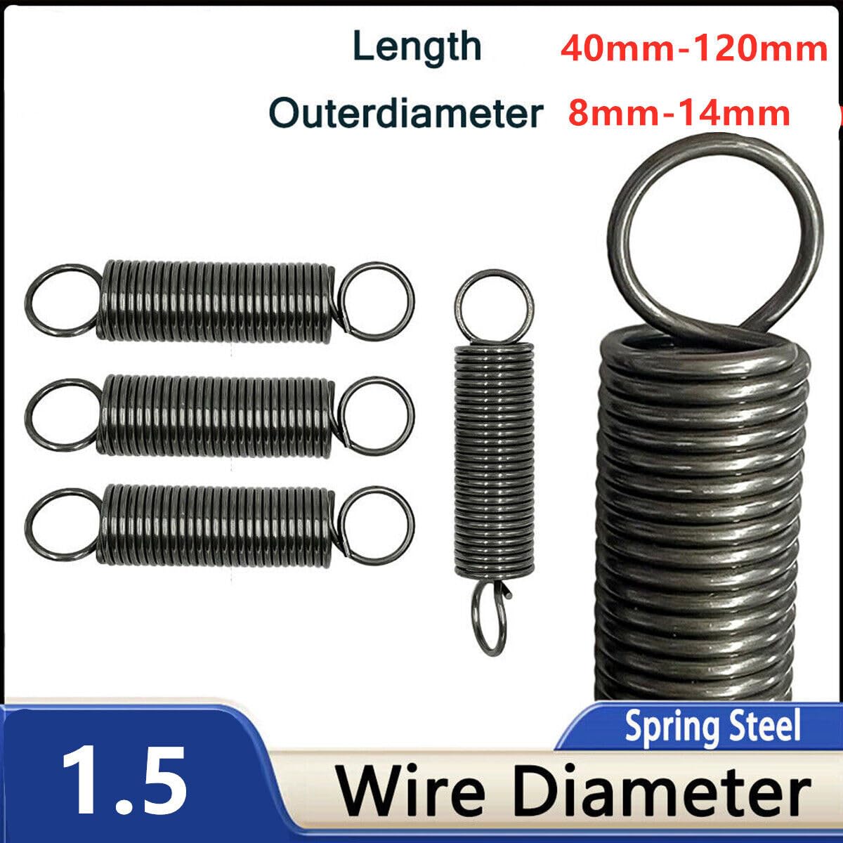 10Pcs Expansion Spring 1.5mm Wire Dia Tension Extension Expanding Extending Springs (1.5mmX8 mm,Length85 mm)