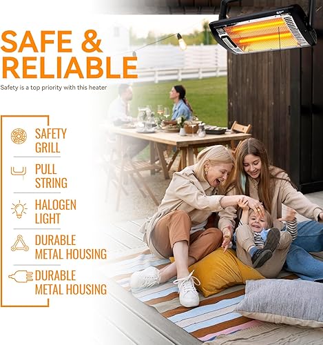 Miniatura 2 de BEYOND HEAT Calentador radiante de cuarzo doble montado en el techo de 7501500W, calentadores eléctricos de garaje con inclinación ajustable de 90