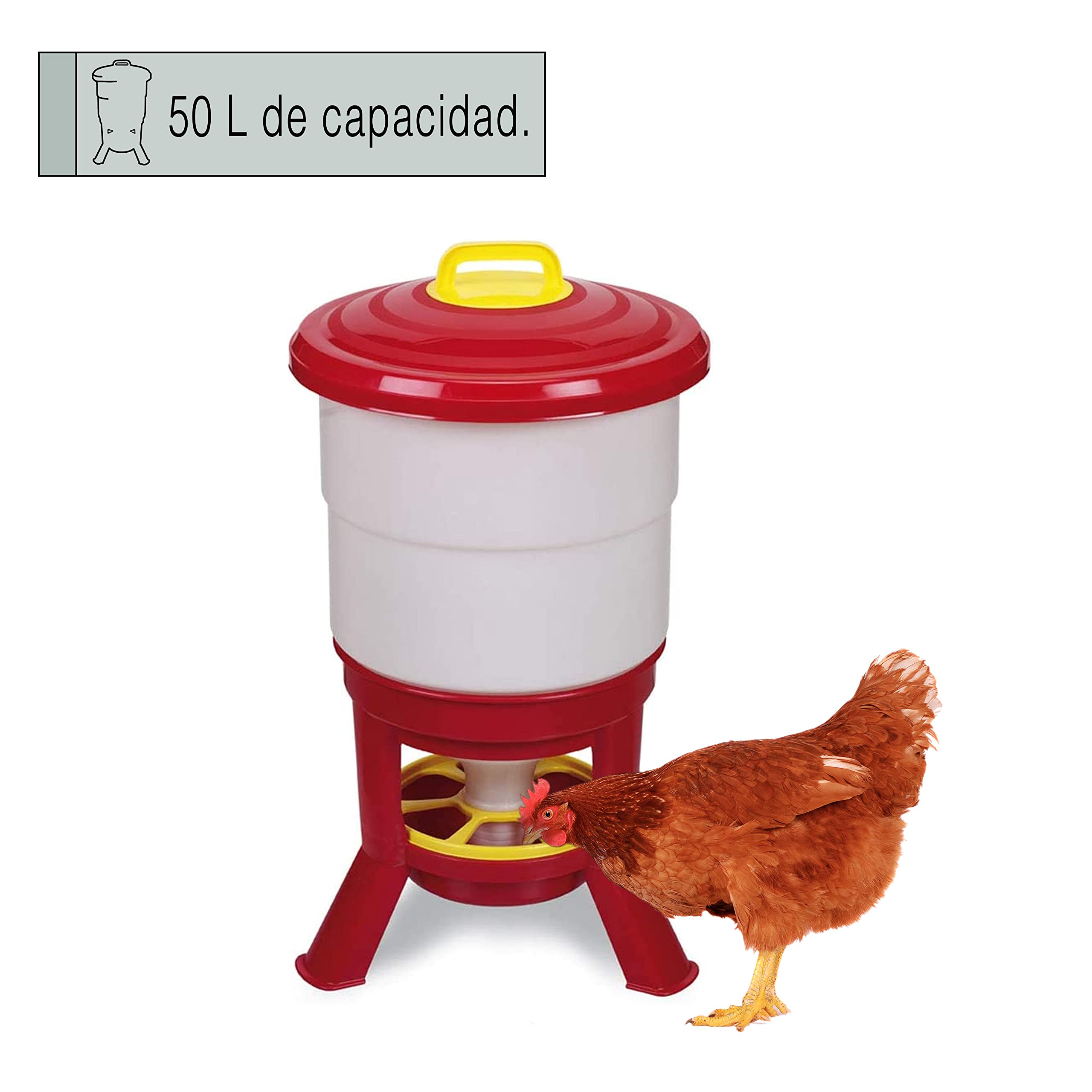 FINCA CASAREJO Tolva Gallinas SILO Premium 50 L - Comedero Grande con Patas para Aves de Corral - Tolva de Gran Capacidad para gallinas, Fabricada en plástico Resistente