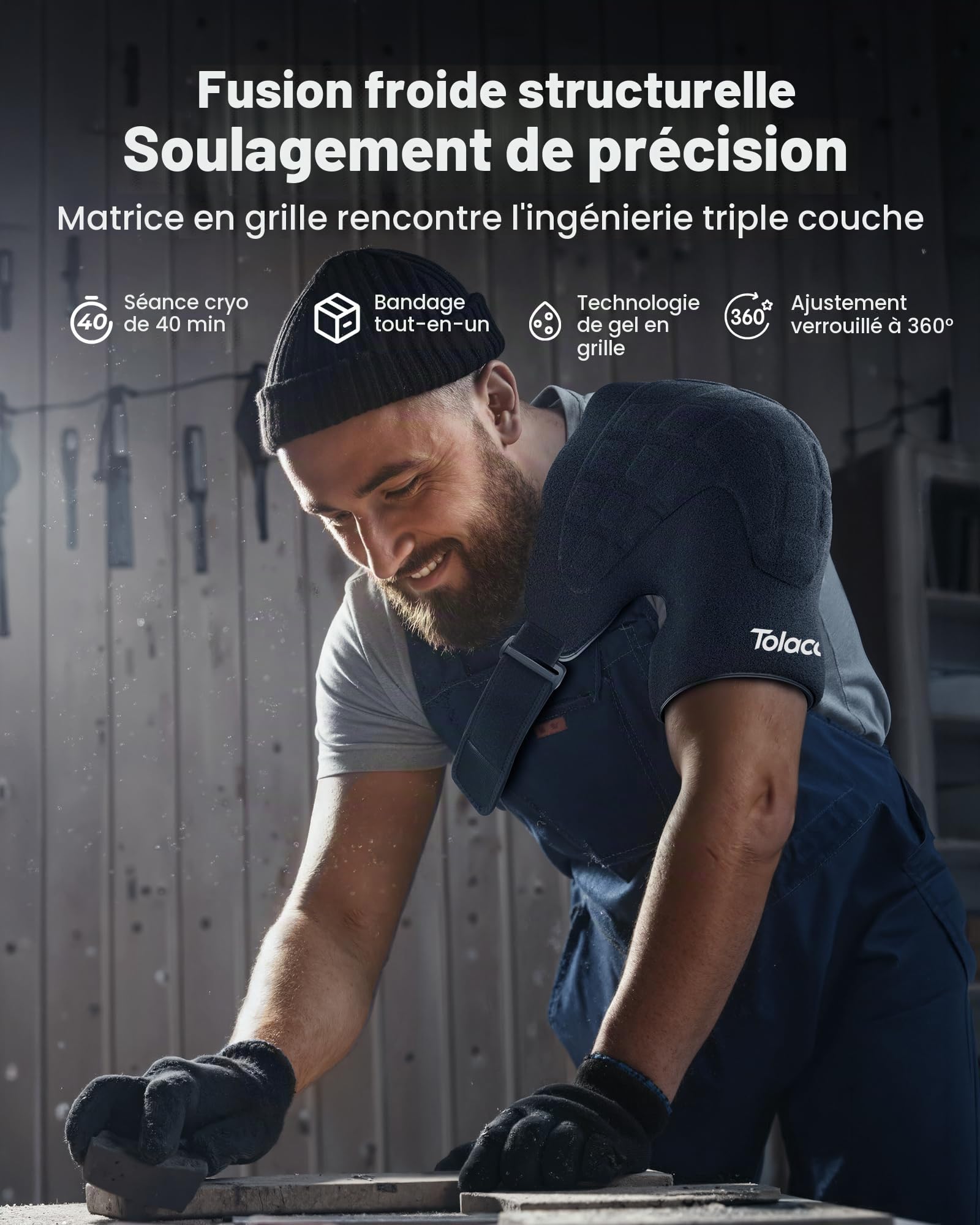 Tolaccea Épaulière de Compression Froid/Chaud Réutilisable avec Gel ColdFocus Triple Couche - Thérapie 40 Min pour Coiffe des Rotateurs, Tendinite, Récupération Post-Op (Universel)