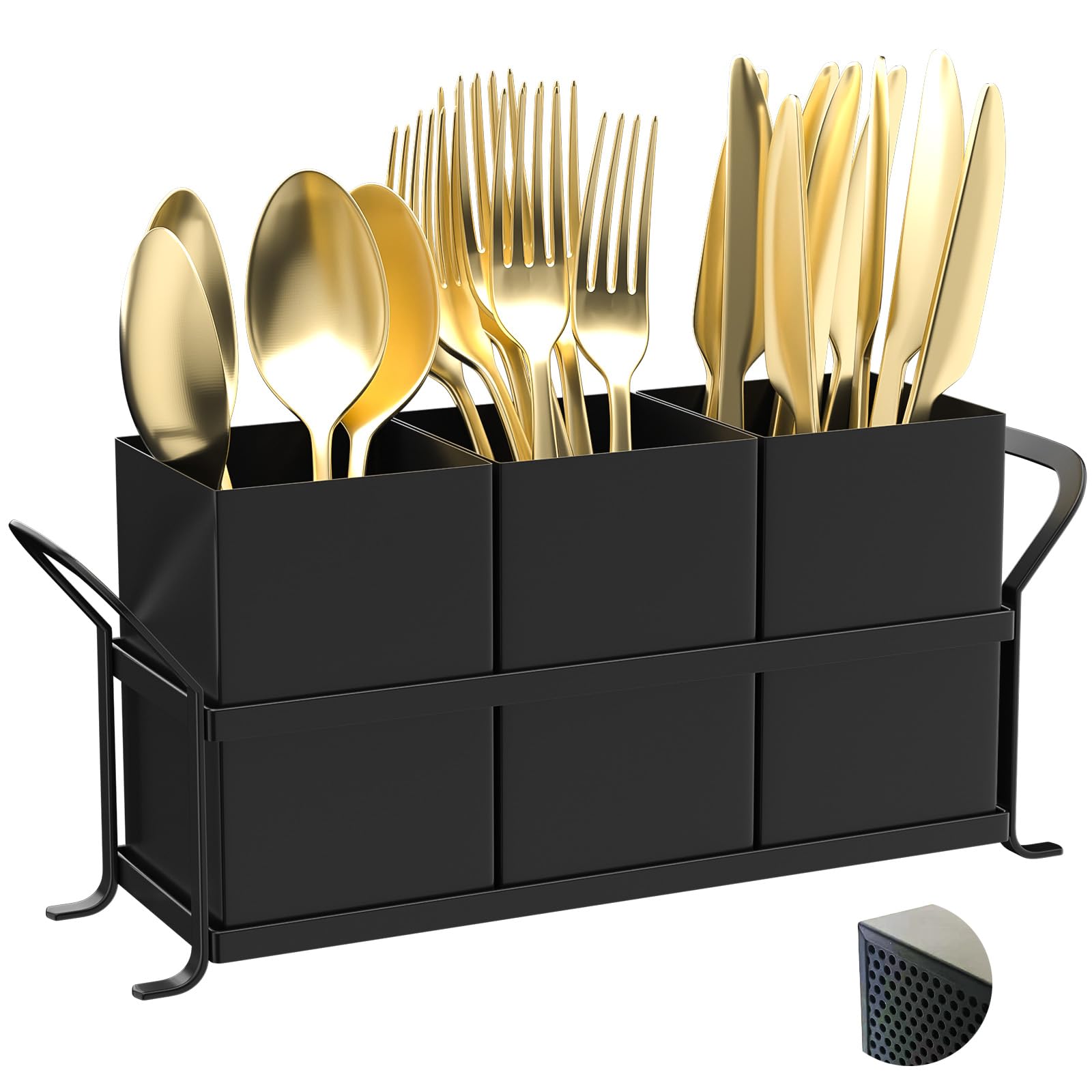 Organizador de cubiertos para fiestas, soporte negro para utensilios de cocina, organizador de metal compacto para cubiertos, cubiertos, cucharas, tenedores y cuchillos, bonito recipiente