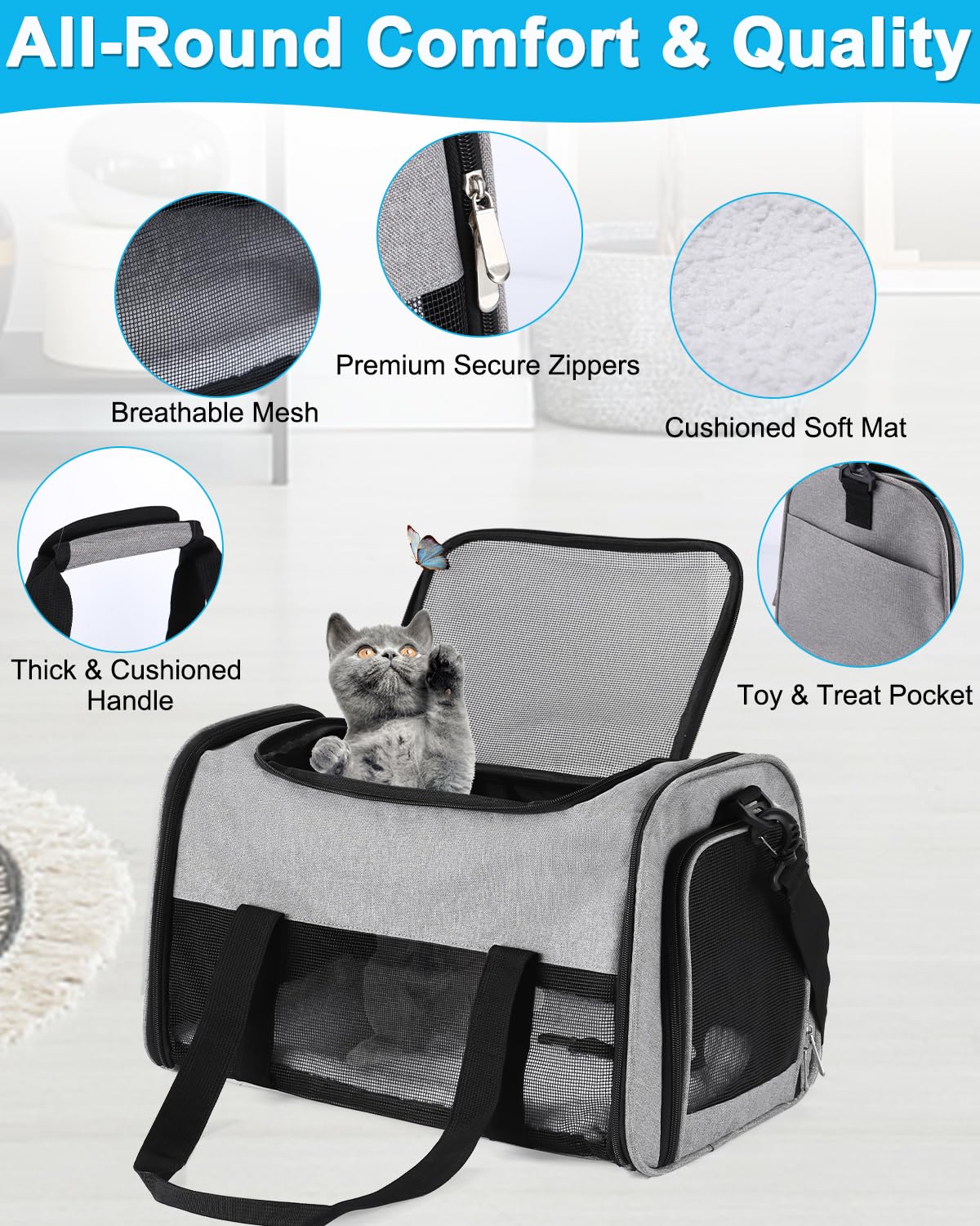 Katzentasche Transporttasche,Katzentragetasche Leicht, Belüftete Katzentransportbox für Reisen,Auto,Tierarzt, bis 6 kg,Tragbar Faltbare Haustier Tragetaschen mit Schultergurt