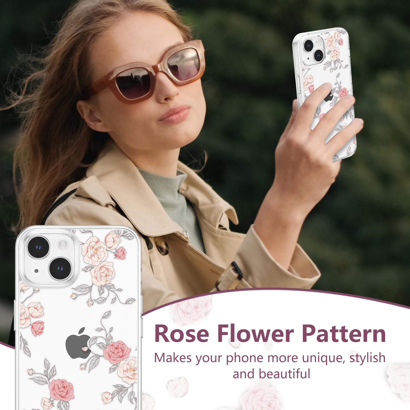 Amazon.co.jp: XIZYO iPhone 14用 フローラルローズ クリアケース