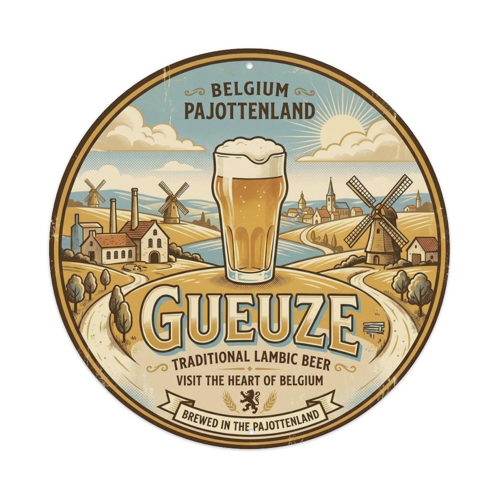 Rustic Belgian Gueuze Sour Beer Malt Roast Pub Brewery Metal Tin Sign