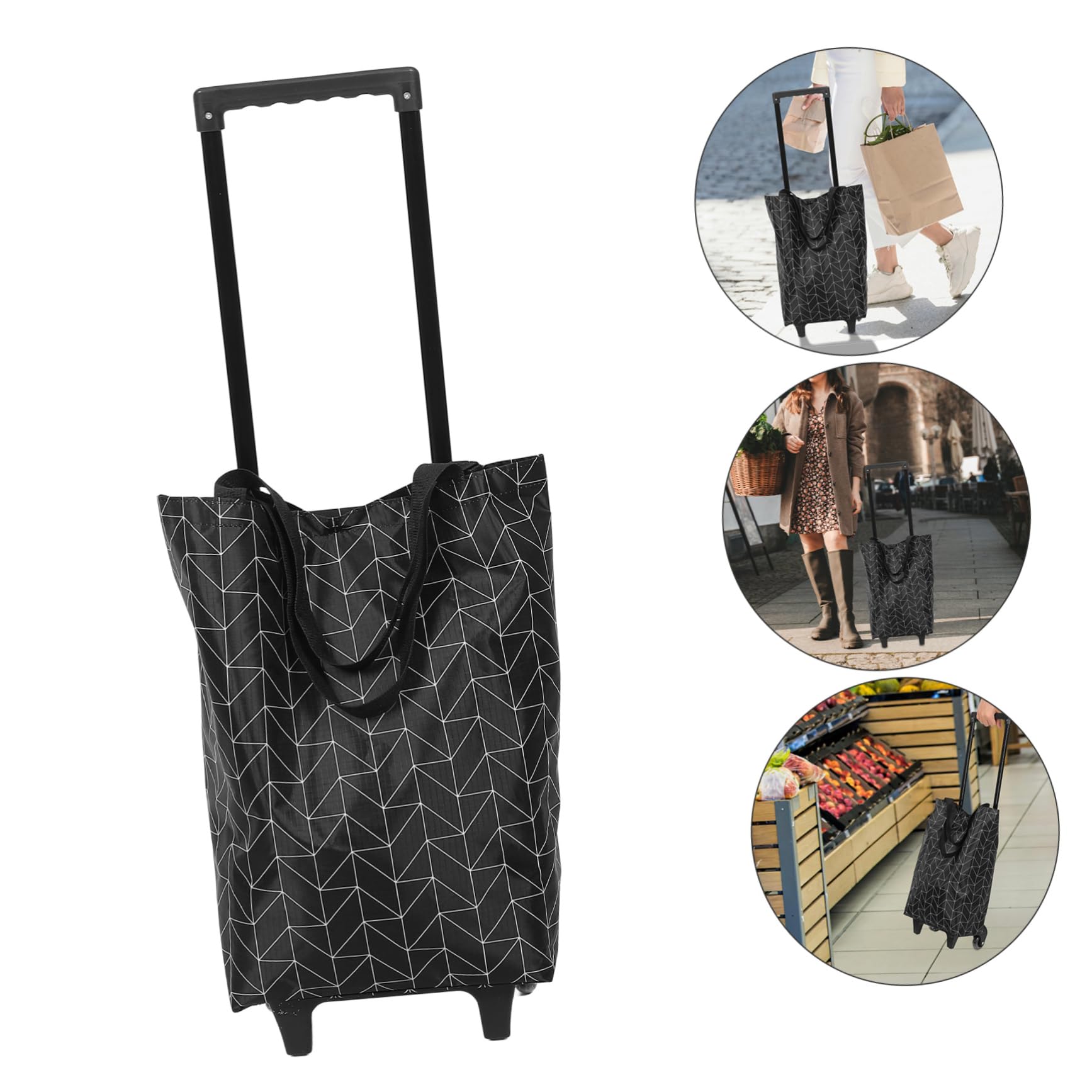 Lekki składany wózek spożywczy z kółkami – przenośny wózek na zakupy do artykułów spożywczych i na zewnątrz – elegancki czarny design dla łatwego transportu