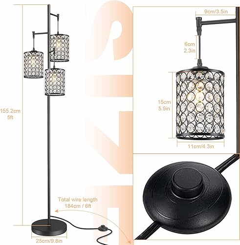 Miniatura 2 de EE Eleven Master Moderna lámpara de pie de árbol de 3 luces para sala de estar, lámpara de pie de cristal con interruptor de encendidoapagado,