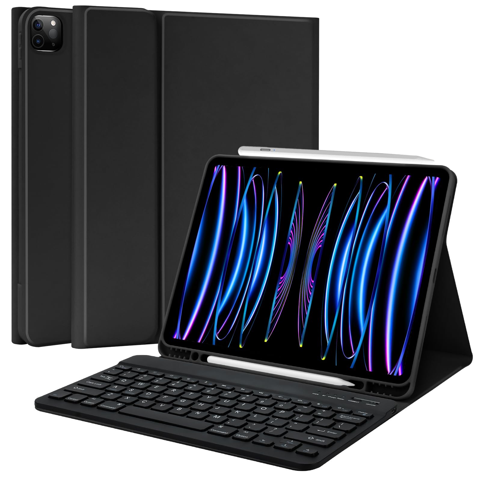 TQQ iPad Pro 12.9 inch 2022 Case with Keyboard, Keyboard case (for 12.9-inch iPad Pro - 6th Generation, 5th/4th/3rd Generation) - with Pencil Holder for 2022 iPad Pro 12.9 Black