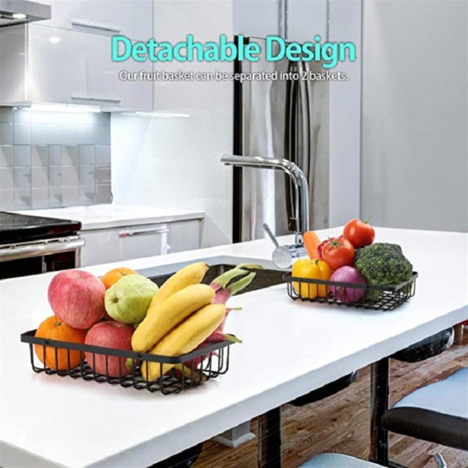 Cesta de frutas Cesta de frutas Cesta de frutas de metal grande de 2 niveles Cesta de camping portátil Estante de almacenamiento Estante for frutas Verduras Almacenamiento de cocina en el hogar Cesta