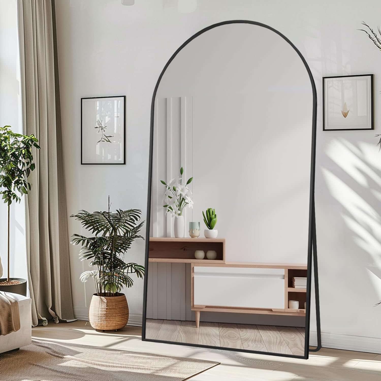 lft huimei2y 76.4"x37" arch full length mirror, large floor length mirror, full body tempered mirror with aluminum alloy frame for living room, bedroom, gym, stand or leaning wall-mounted, black black-arched 76.4"×37"