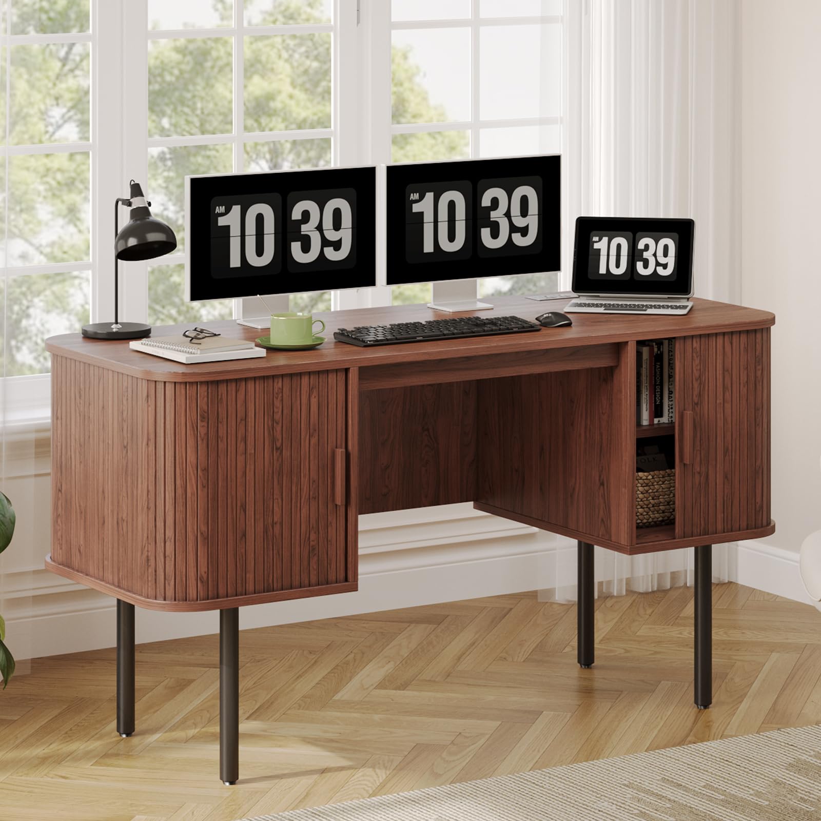 Amazon.com: ONBRILL 55 Inch Fluted Computer Desk with Charging