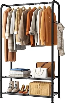 SINGAYE Wardrobe Standing Closet Clothing Rack With Shelf Hanging Clothes