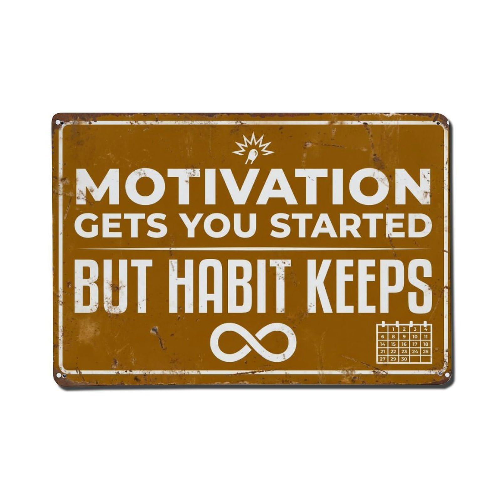 Motivation Started Habit Keeps Retro Motivational Slogans 1 Metal Tin Sign Plaque Wall Decor for Cafe, Club Bar, Office, Home Garden Metal Poster 8x12Inch