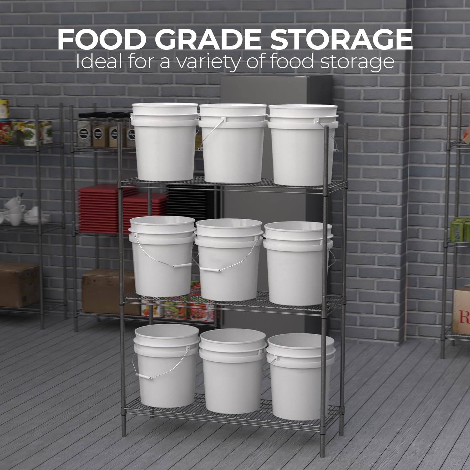 3.5-Gallon White Bucket Pail Container with Lid | Food Grade | Heavy-Duty Extra Durable | Metal Handles with Plastic Grip for Easy Carrying | Multi-Use | Easy Stack and Store | BPA Free - 2 Pack - Image 3