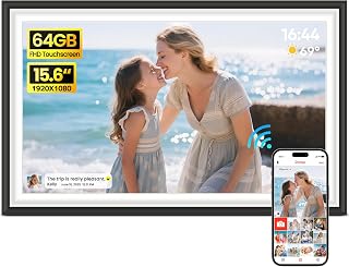 BIGASUO 15.6" Frameo WiFi Digital Picture Frame 64GB 1920x1080 IPS Touchscreen - Instant Photo/Video Sharing Gift for Parents