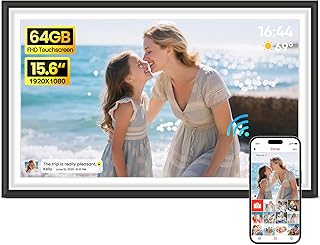 BIGASUO Digital Picture Frame Frameo 15.6" WiFi Electronic Photo Frames Large with 64GB Memory 1920x1080 IPS FHD Touch Screen Share Moments Instantly Anywhere Photo Gifts for Parents and Grandparents
