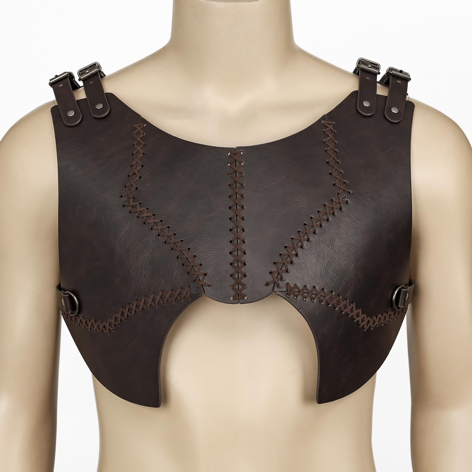 HiiFeuer Armure de poitrine médiévale en faux cuir, Retro Mercenary Knight Archer Body Armor, Armure de poitrine ajustable pour costume LARP& Ren Faire