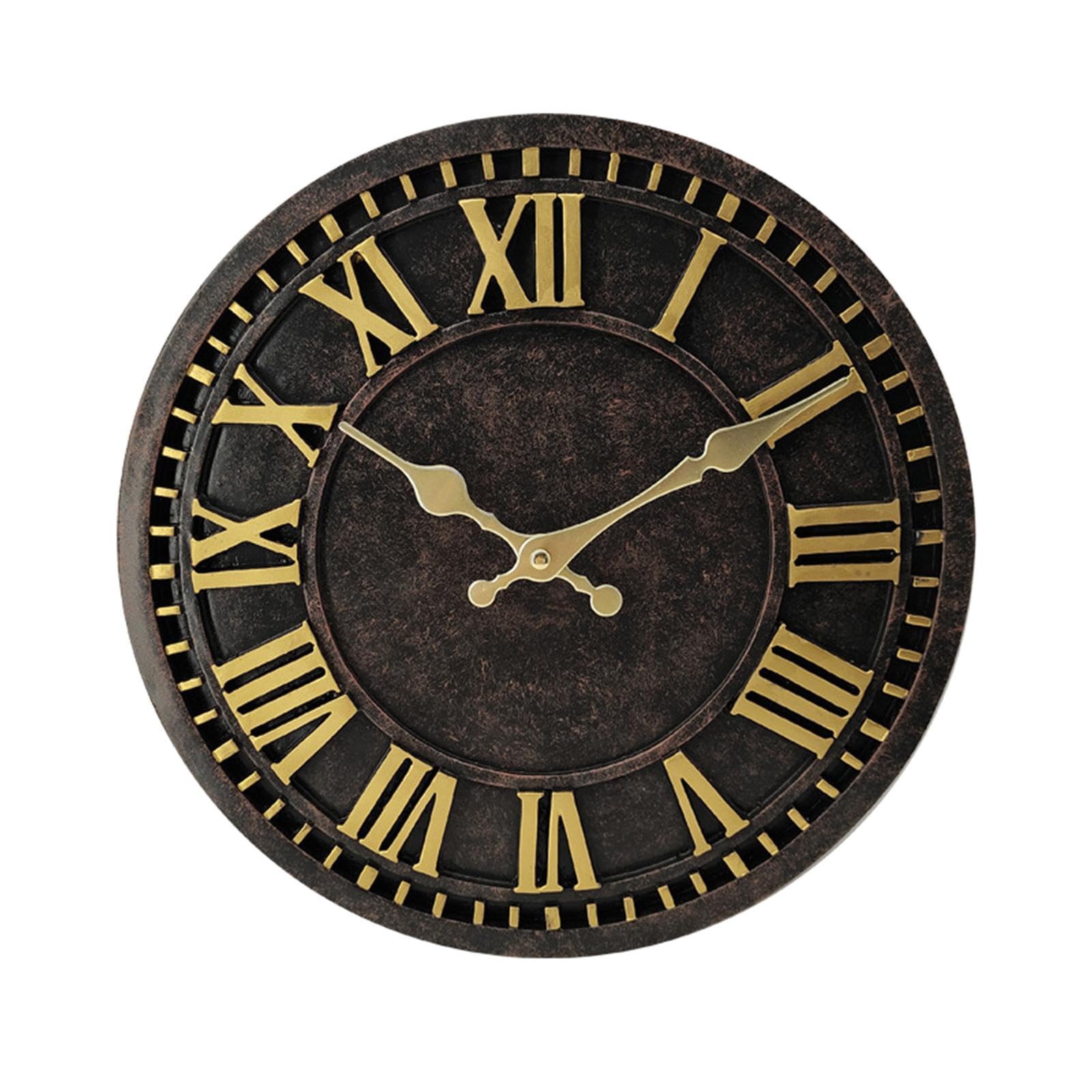 Sharplace Outdoor Wall Clock Retro Waterproof Porch Home Backyard Bedroom Classic Clock Deck Single Sided Yard Garden Round Clock 12"
