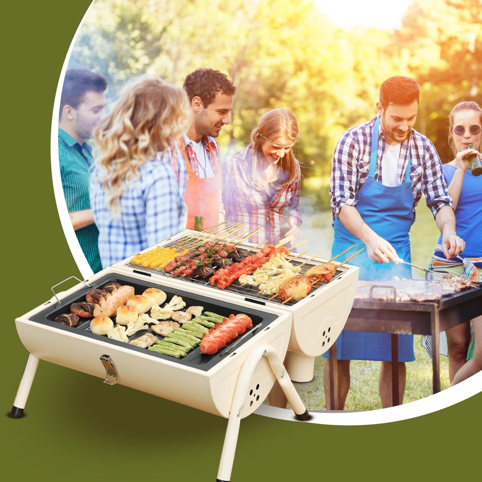 Barbecue a carbonella portatile regolabile – Tablet op Outdoor Barbecue Fumatore | Multifunzionale metallo barbecue | Barbecue a canna per porta cortile posteriore casa balcone campeggio terrazza