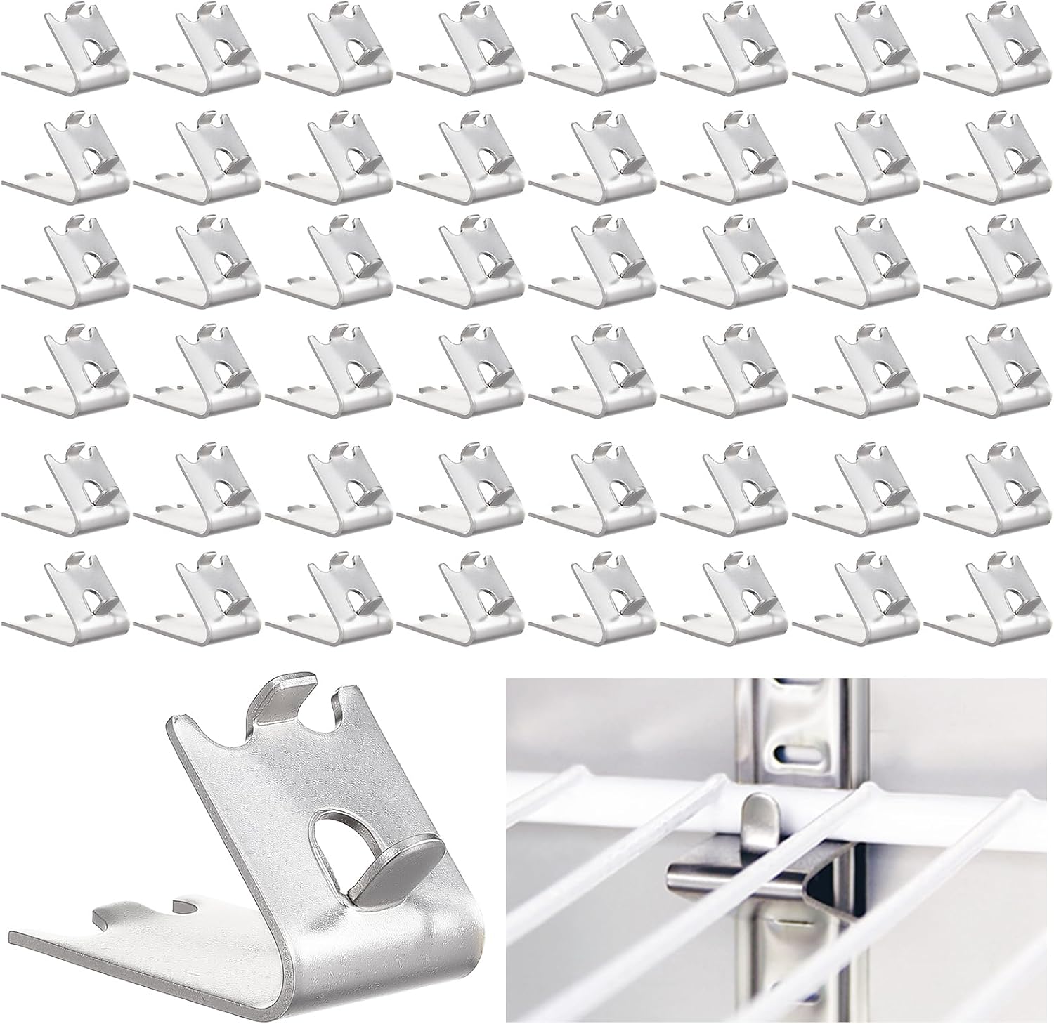 48 Pack Stainless Steel Refrigerator Freezer Shelf Clips, Silver Replacement Cooler Shelf Support Square Buckles Hooks for Fridge Parts