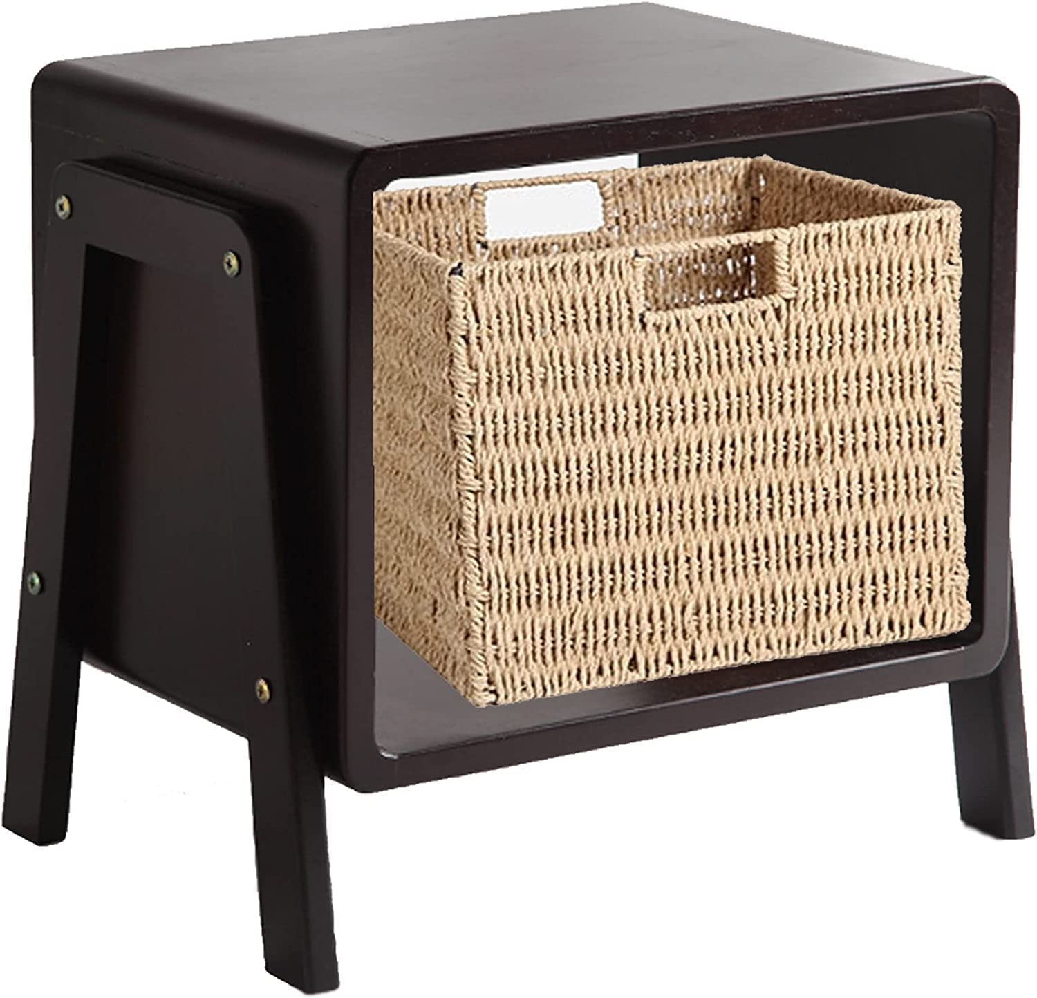 Tabourets de rangement rectangulaires marron foncé avec panier