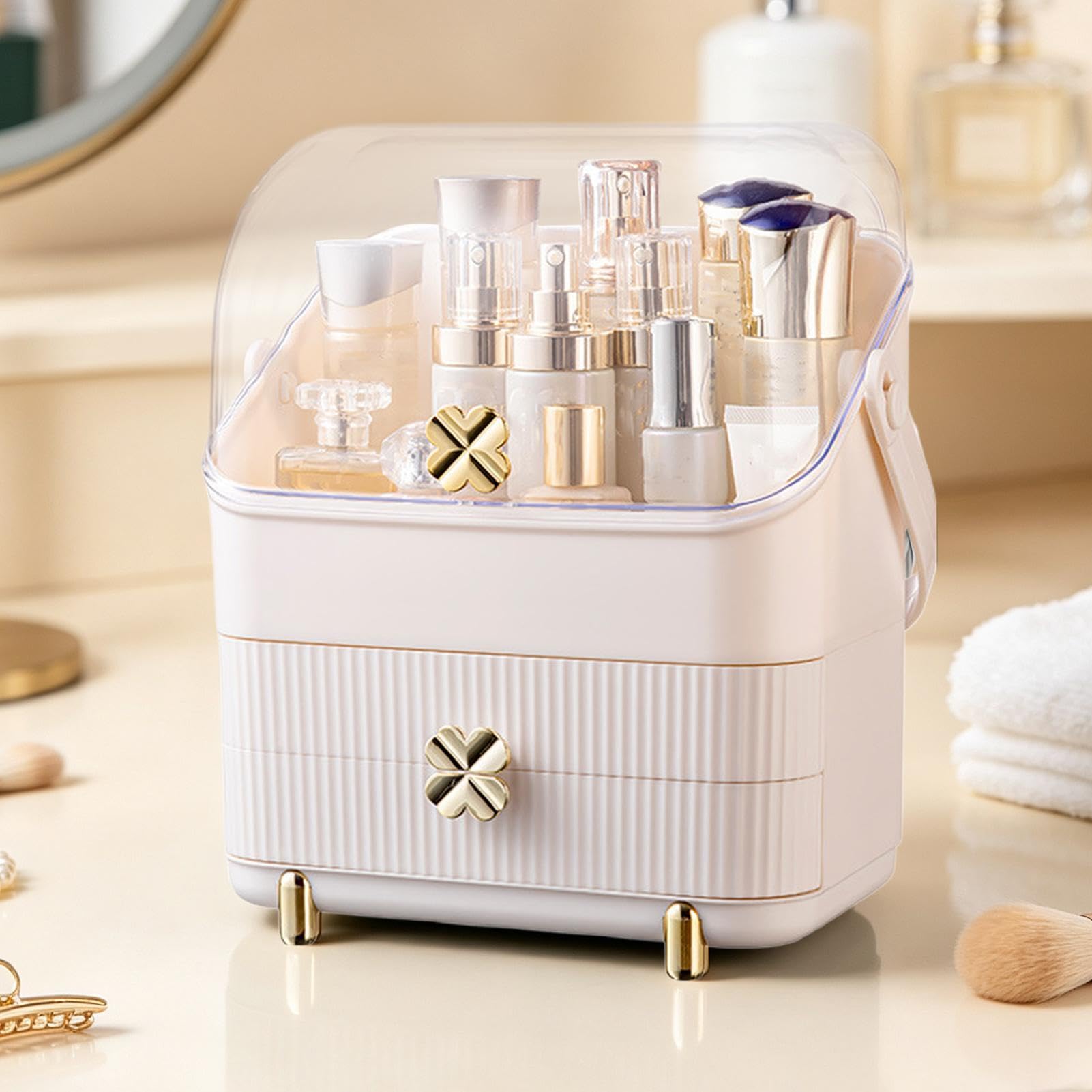 Organizer Do Makijażu Na Blat Pojemnik Na Perfumy I Pędzle | Organizer Na Kosmetyki Z Przezroczystą, Wodoszczelną I Pyłoszczelną Pokrywą Do Zlewu Narożnika Toaletki Stołu Biura Łazienki