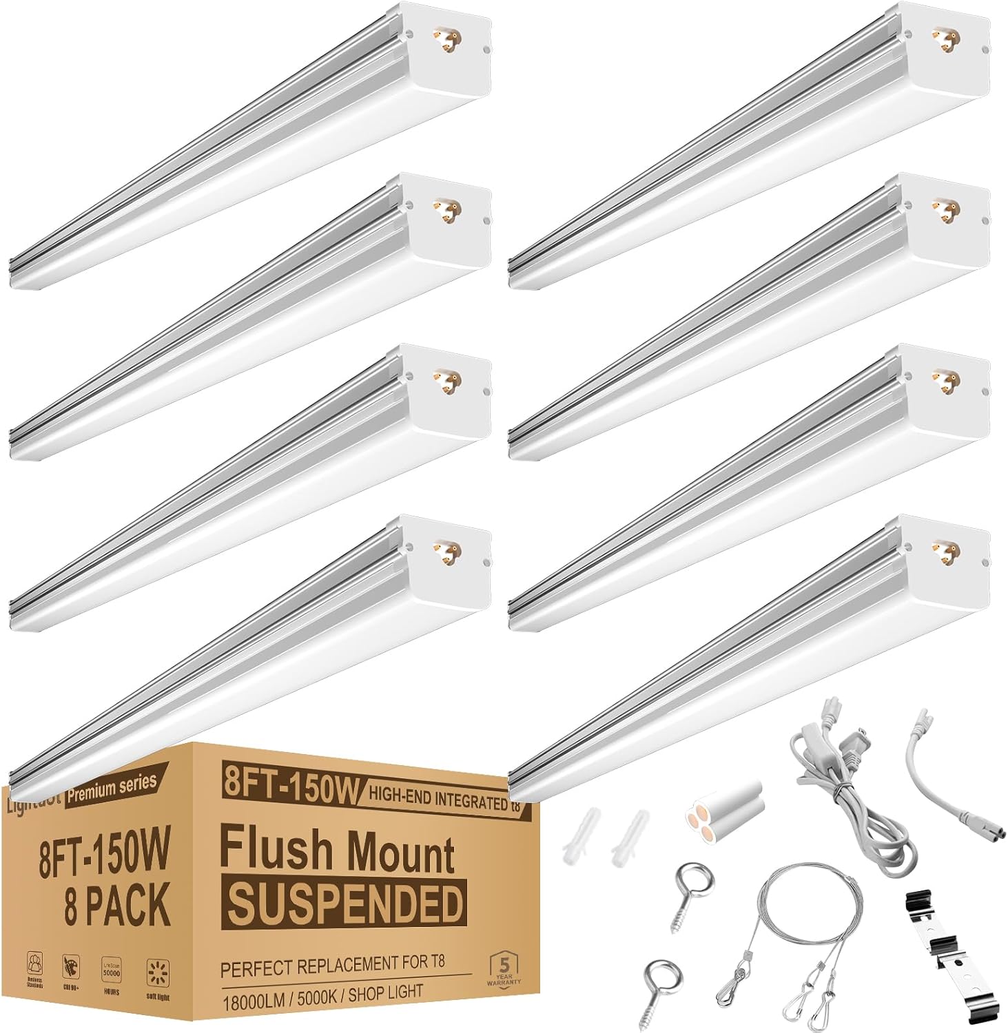 8FT LED Shop Lights 150W 8FT LED Lights Suspend/Surface Mount, AC100277V 8 Foot LED Shop Lights