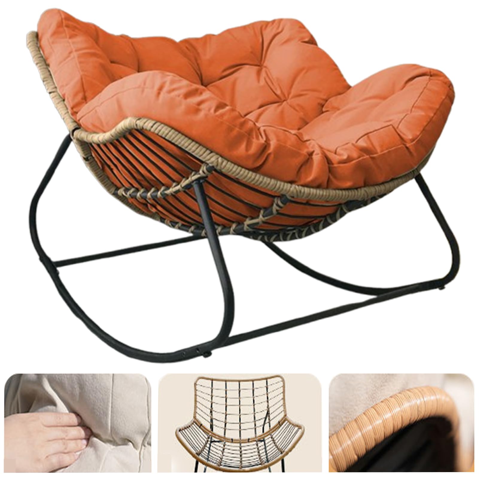 Fauteuil œuf d'extérieur grand modèle en rotin avec coussin