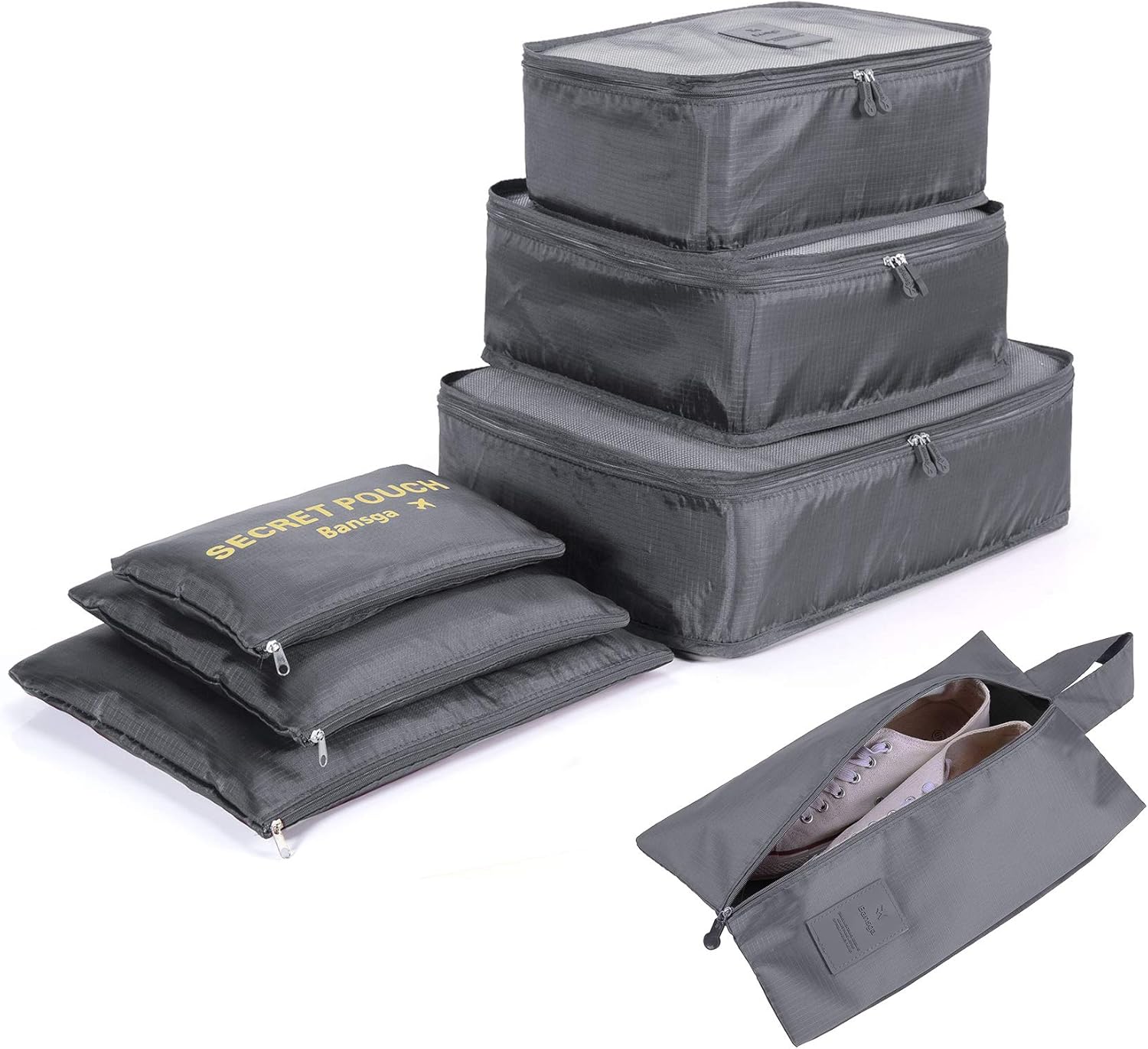 7 Sets Packing Cubes Laundry Bag Luggage Compression Pouches (2Grey