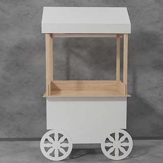 Wooden Candy Cart 6ft White Stand Display bar Wedding Birthday Product Cake Catering Event Festival Market Wheel Party Prop Decor Decoration