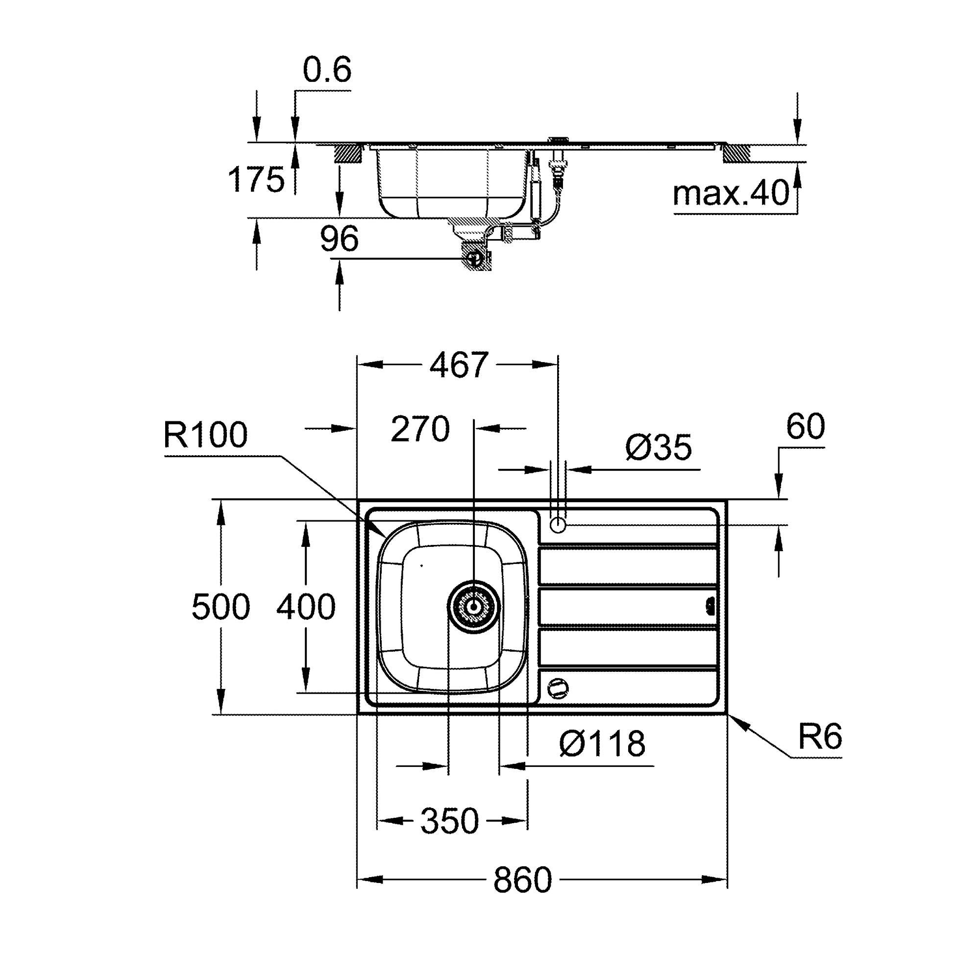 GROHE K200, Küchenspüle 1 Becken 86x50cm (Spülbecken links oder rechts einbaubar, Waschbecken für Unterschränke mit 45cm, mit Ablaufgarnitur, Siebkorb, Montageset), edelstahl, 31552SD1
